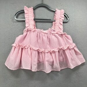 Mable Ruffle Crop Top Womens M Pink Sleeveless Tiered Textured Crop Boho Summer